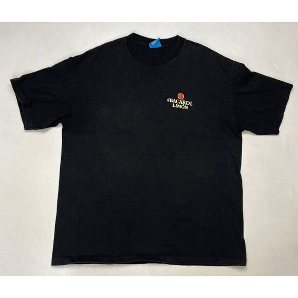 VINTAGE Bacardi Limon Graphic T-shirt Men XL Black Short Sleeve USA 90s - Picture 1 of 7